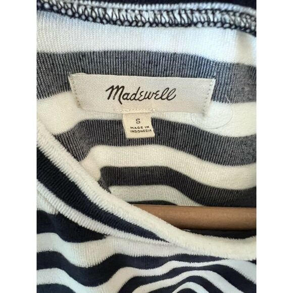 Madewell Blue White Stripe Print Velour Velvet Pullover Tee Midi Dress Small EUC - Picture 3 of 8